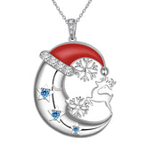 Women Christmas Necklace Santa Hat Crescent Moon 925 Sterling Silver Antler Reindeer Snowflake Necklace Xmas Jewelry